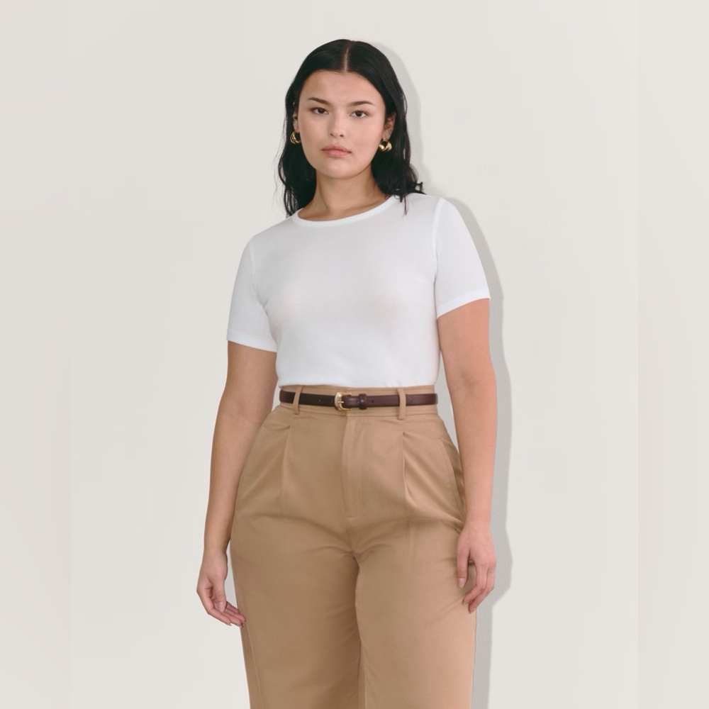New Everlane The Luxe Rib Crew Top White Medium Short Sleeve - Picture 2 of 14